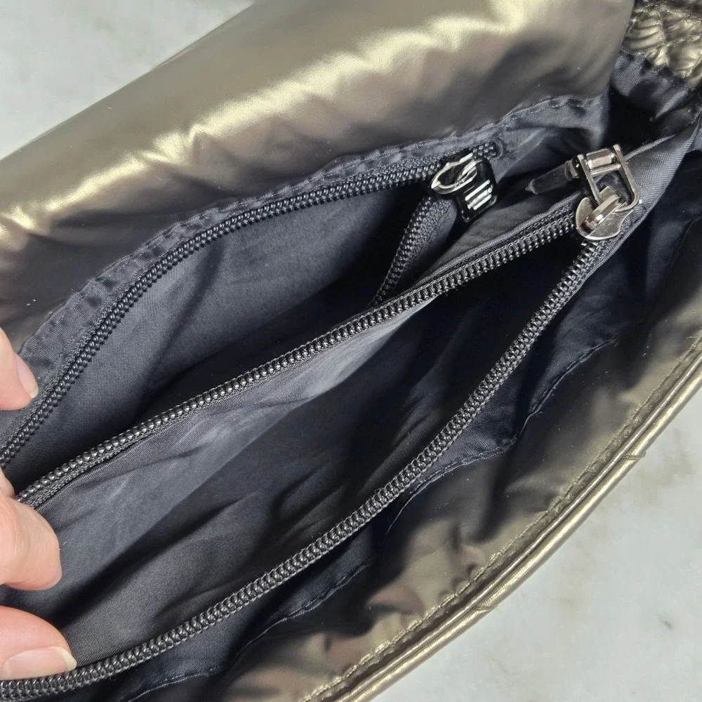 THINK ROLYN Quilted Puffer Bar Bag Metallic Bronze/Gilded Bronze Gunmetal Chain